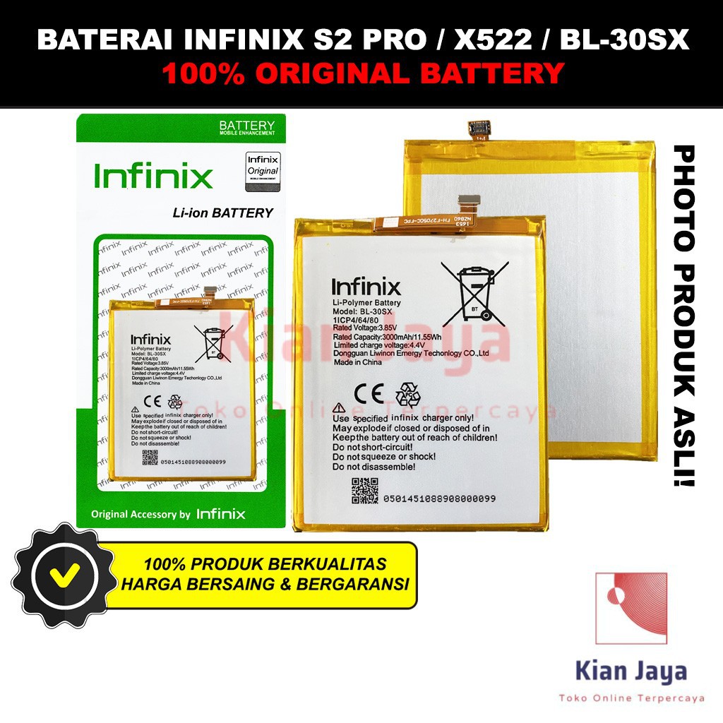 Baterai Infinix S2 PRO / X522 / BL-30SX Batre Batrai Battery Hp BL30SX Original