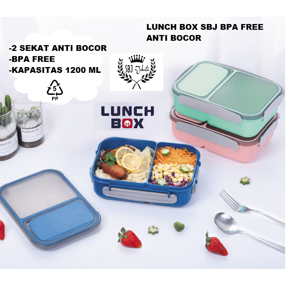 SBJ Lunch Box / Kotak Makan Anti Bocor 2 sekat BPA Free 1200 ML