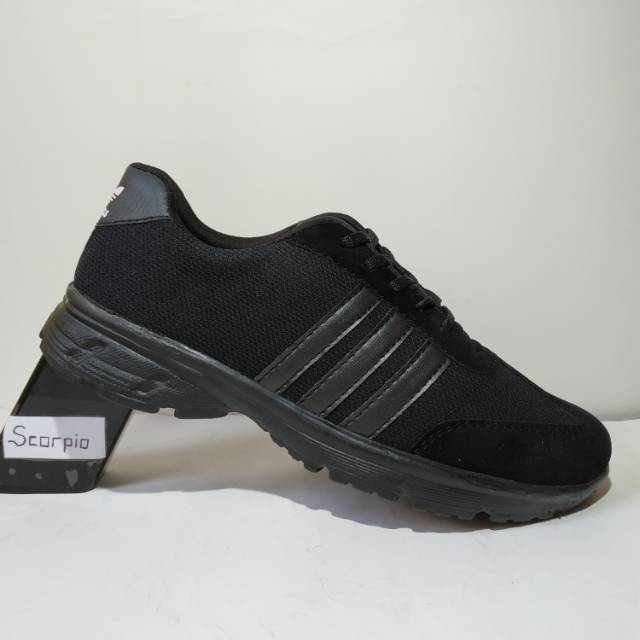 Sepatu sneakers pria cowok cowo adidas hitam full polos sekolah sport lari jj9992