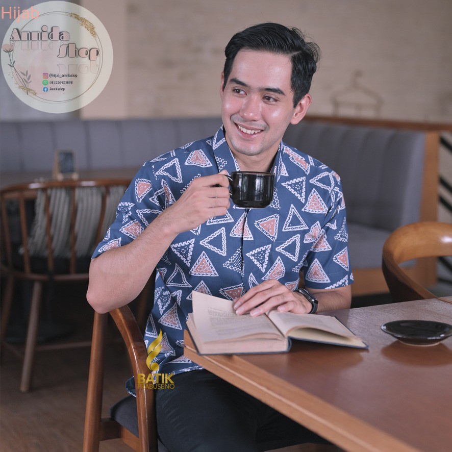 Baju Batik Prabuseno CAP SWASTIKA KEMEJA BATIK PRIA LENGAN PENDEK KAIN ATASAN BAJU COWO COWOK JUMBO 