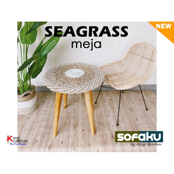 SEAGRASS Table - Meja Enceng Gondok/Meja Kopi Kecil Bulat - Meja Kayu