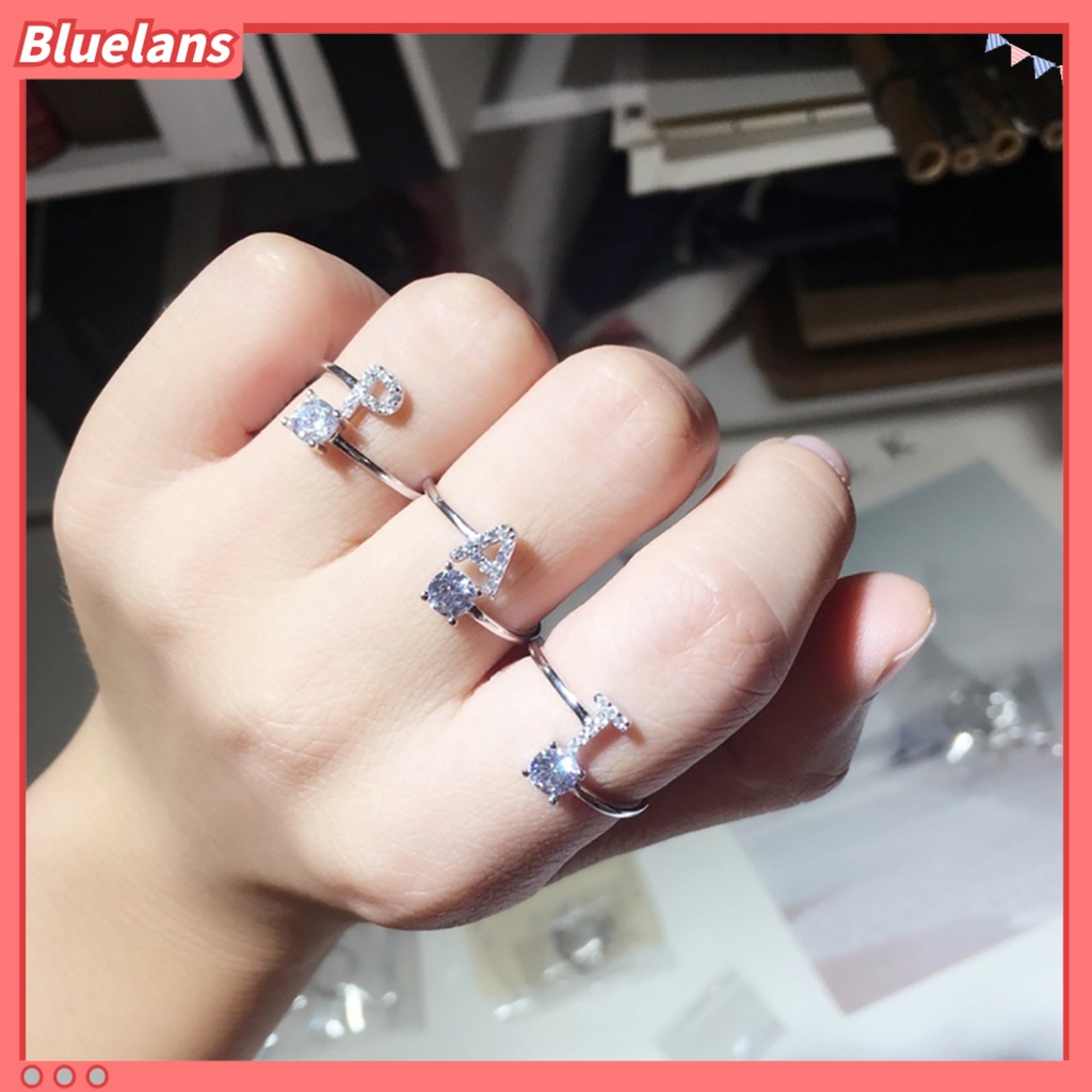 Bluelans Cincin Tembaga Terbuka Adjustable Desain Huruf Untuk Wanita