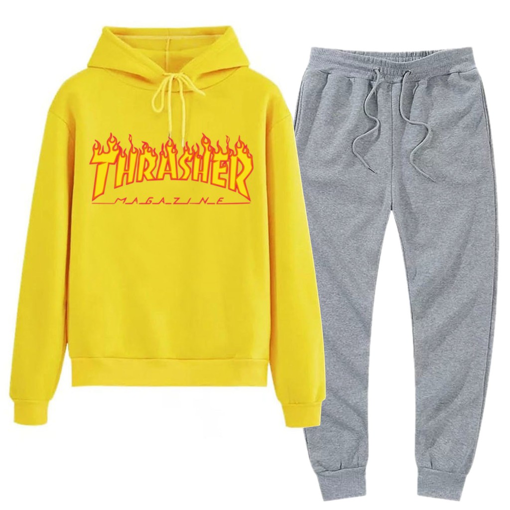 BESS - Setelan Hoodie Wanita Murah / Setelan Hoodie + Jogger Abu - THRASHER