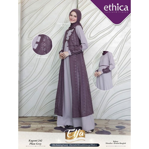 Ethica Kagumi 242 Plum Grey, Elfa 237 Plum Grey, Gamis Brukat, Dress brukat, Gamis Inner Outer
