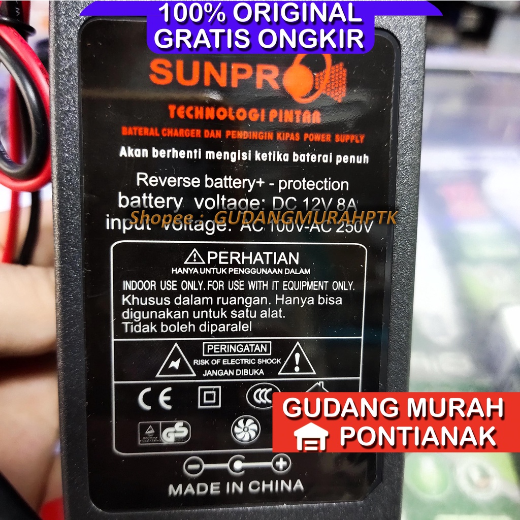 CHARGER AKI SUNPRO SU-1208A CAS AKI 8A DC 12V - CAS AKI MOTOR - CAS AKI MOBIL