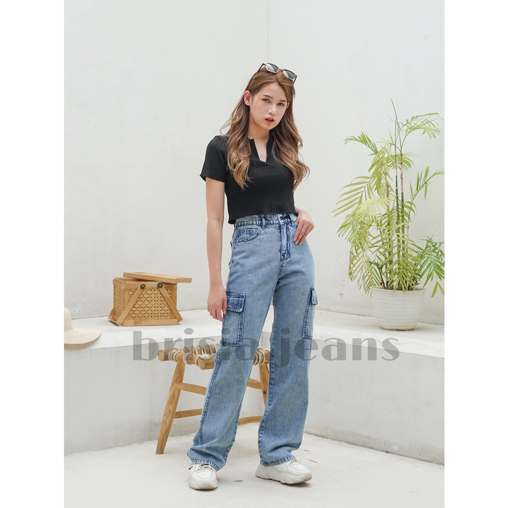 BRISIA JEANS - HYE-JIN Cargo Boyfriend Jeans (Highwaist) - Size 27-33 - Celana Cargo Wanita