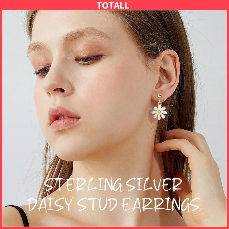 COD 925 Silver Daisy Earrings Fashion Anting Pejantan Bunga Matahari Manis Segar-Totall