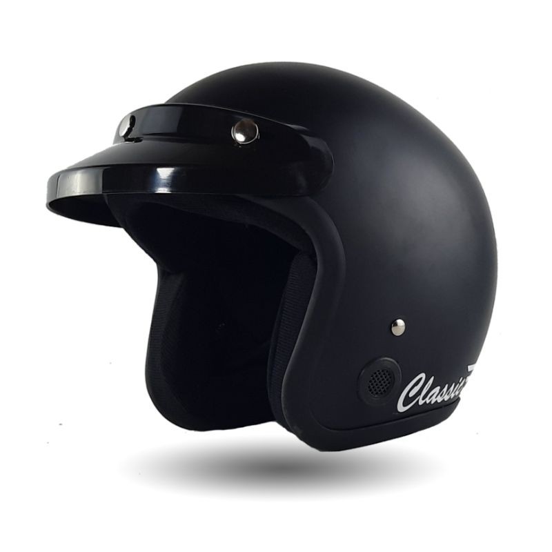 Helm bogo retro  Hitam Doff kaca flat visor