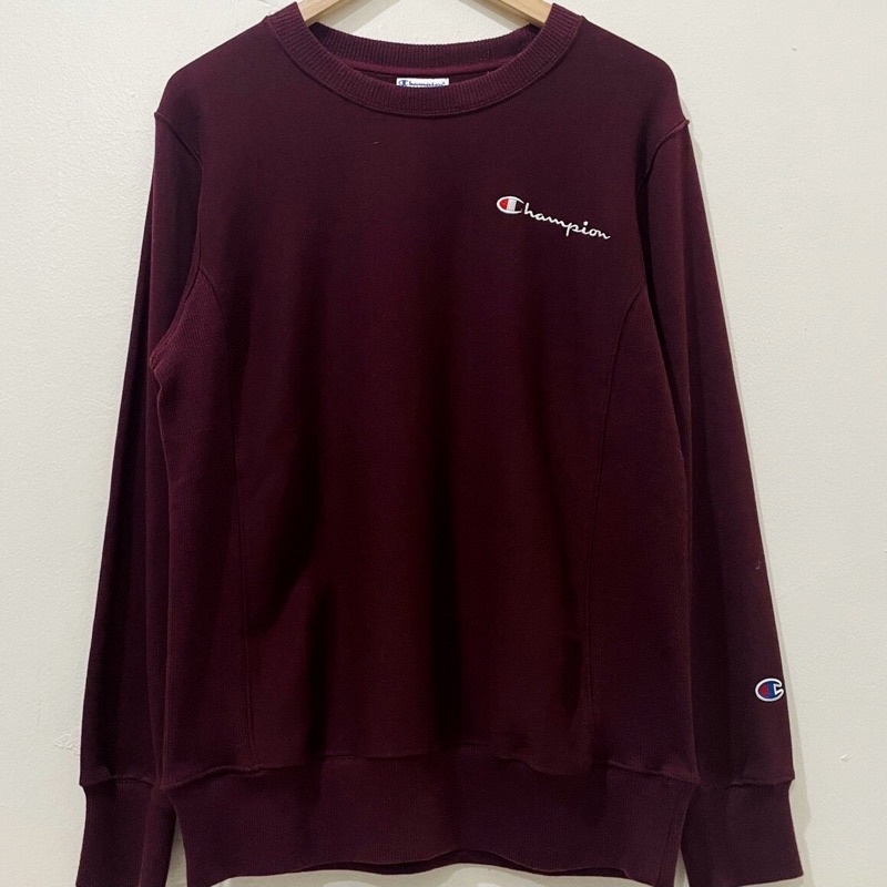 CREWNECK CHAMPION JAPMAR REVERSE WEAVE MINISCRIPT MAROON [3 TAGWASH +HANGTAG]