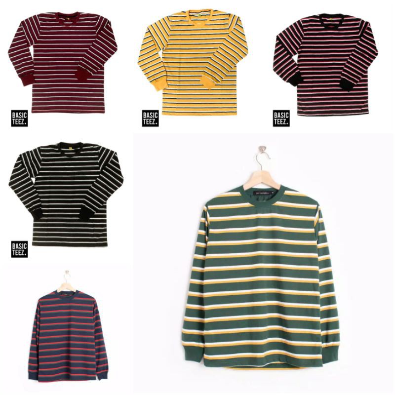 Kaos Stripe Salur Lengan Panjang Motif 3 Garis Warna Cotton Combed