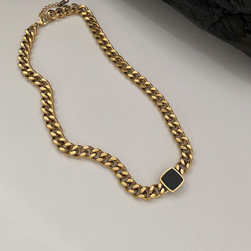 Needway Wanita Gelang Emas Menawan Industri Berat Rantai Tebal Fashion Kalung Square Pendant Necklaces