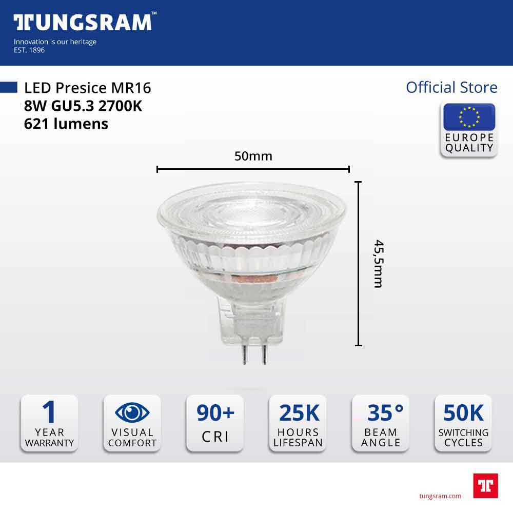 Tungsram Lampu MR16 LED Precise 8W 2700K Dimmable