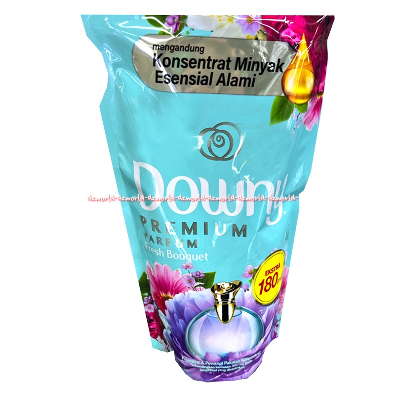 Downy Premium Parfum 1.4L Fresh Bouquet Kosentrat Minyak Esensial Alami Downi Pelembut Pakaian Baju Wangi Parfum Kemasan Biru Muda