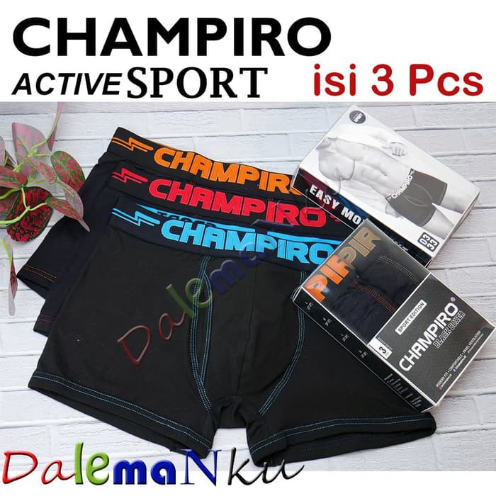 3 Helai Boxer Champiro Active Sport Black Edition