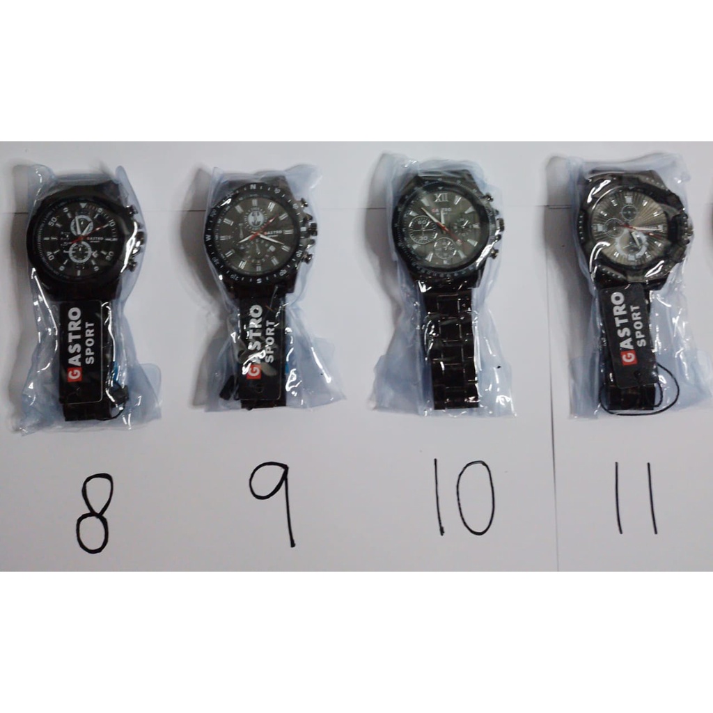 Jam Tangan Pria Tahan Air Gastro Sport Tali Rantai Stainless Tanggal Original Hitam