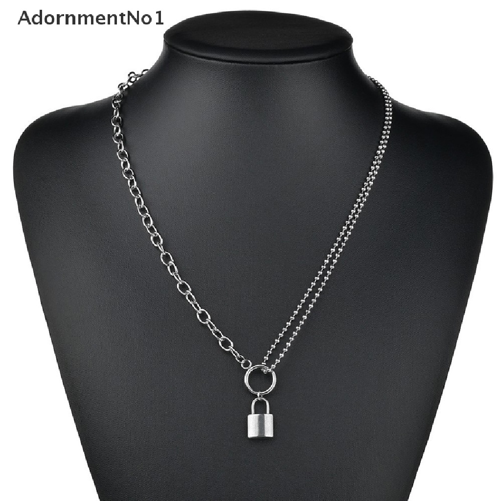 (AdornmentNo1) Kalung Rantai Dengan Liontin Gembok Bahan Stainless Steel Untuk Pria / Wanita