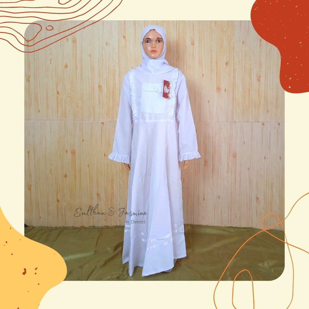 GAMIS ANAK PUTIH POLOS BAHAN RAYON DENGAN HIJAB