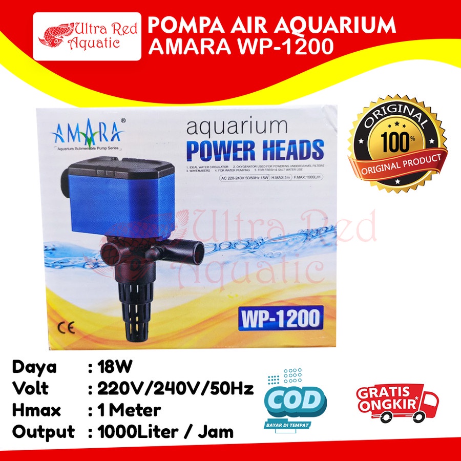 Pompa Air Celup Aquarium Power Head Amara WP-1200 WP1200 WP 1200 Mesin Akuarium Murah