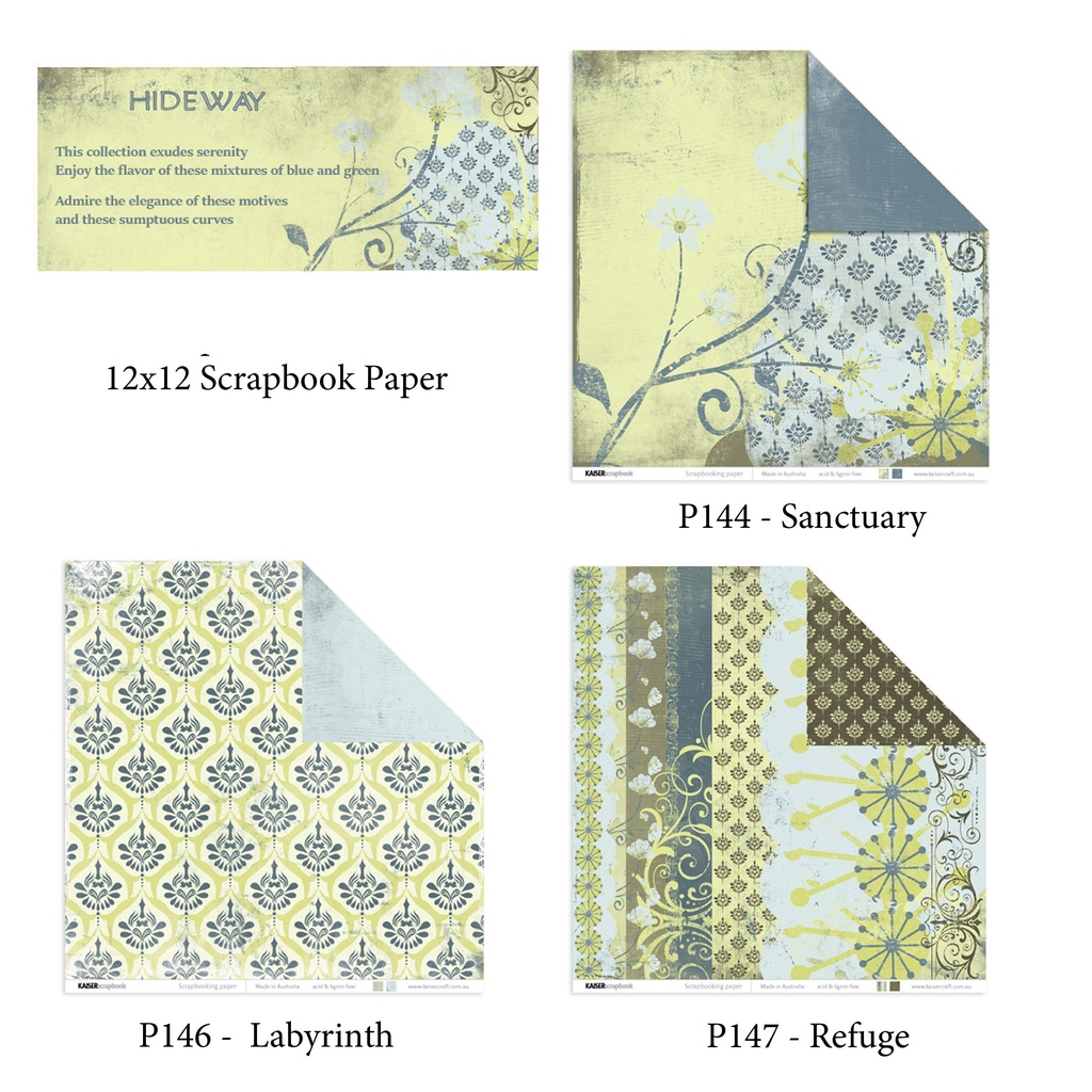 

12x12 Paket Kertas Scrapbooking "Hideaway" (6 lembar)
