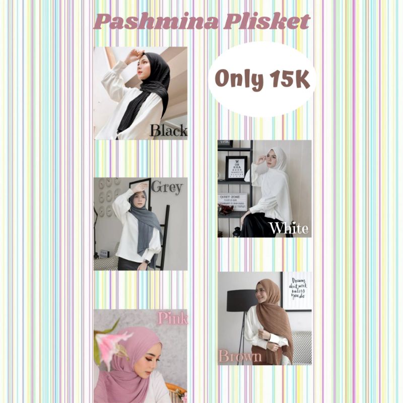 Kerudung Pashmina Plisket Hijab Hits Murah Adem Jilbab Warna Hitam Putih Pink Abu Cokelat Kado Pasmi