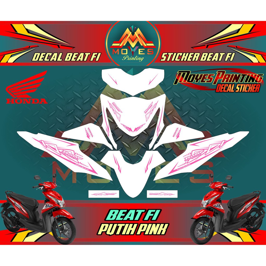 Sticker Full Body Motor Beat FI - Decal Full Body Honda Beat ESP FI Putih Pink