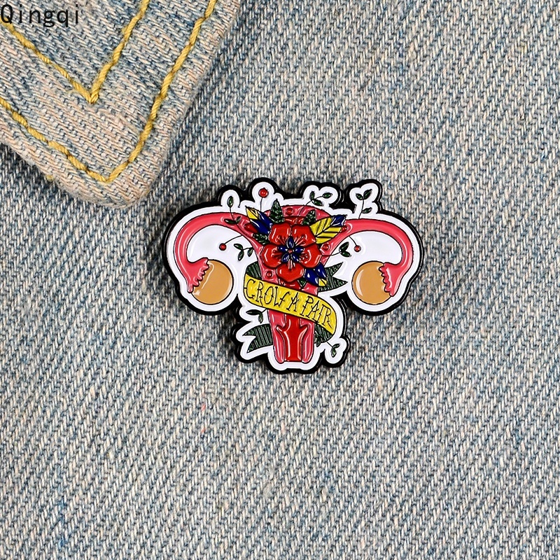 Sepasang Bros Pin Enamel Desain Bunga Uterus Untuk Wanita