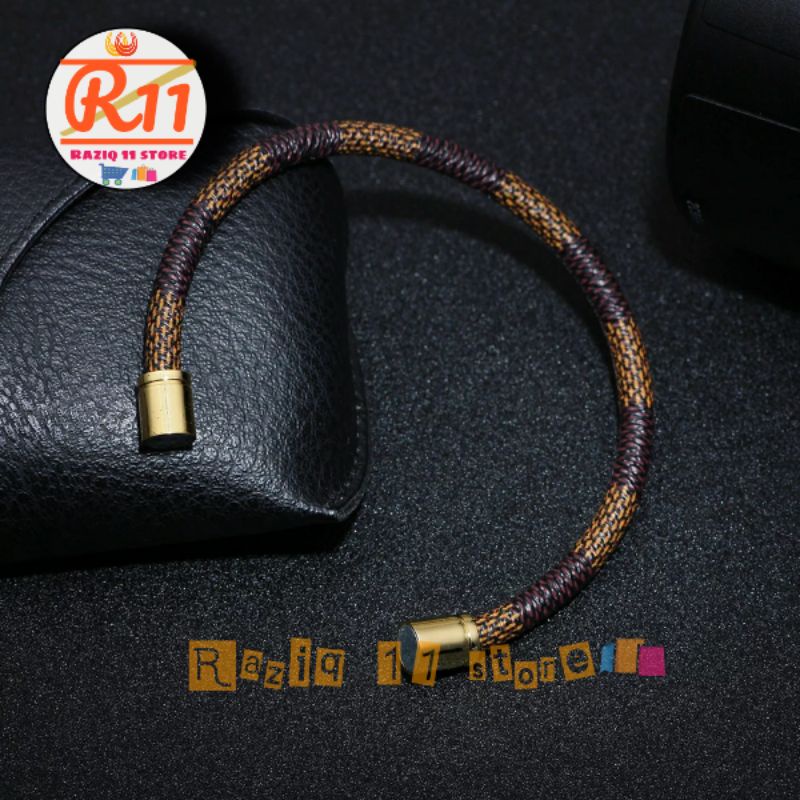 Gelang Tali Kulit Leather Lv Import Premium