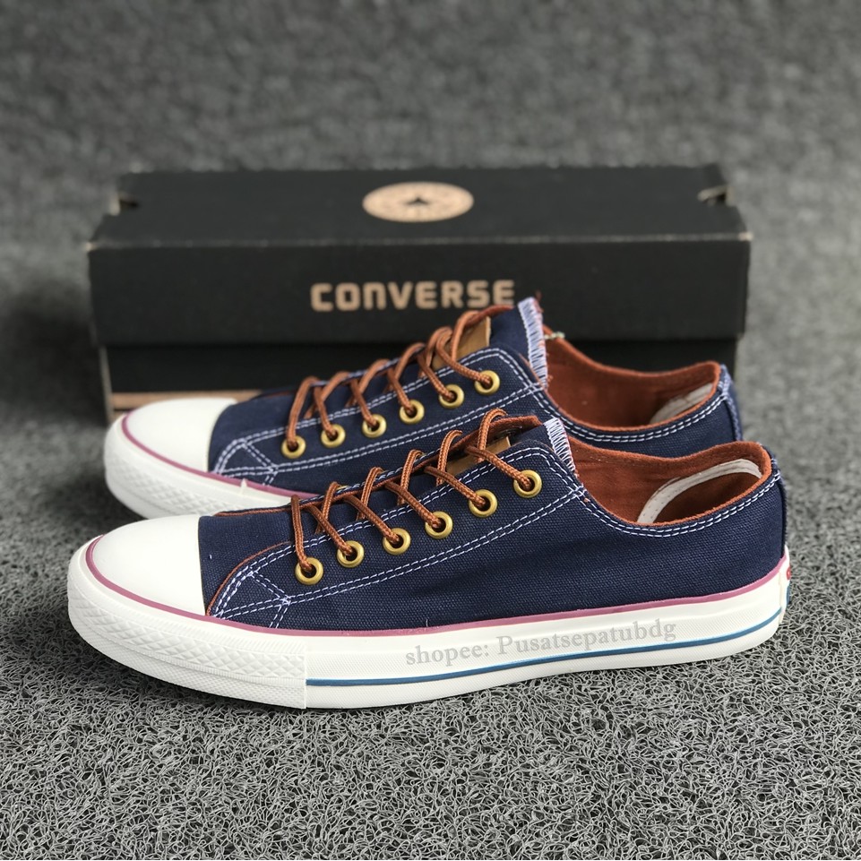 (BAYAR DITEMPAT) Converse Premium Tali Tan Low Navy