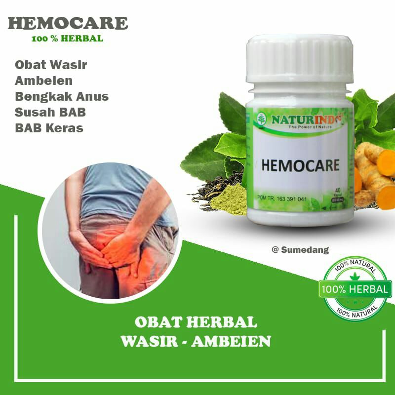 HEMOCARE obat herbal ambien ambeyen anus bengkak lecet dengan gejala susah bab panas benjolan nyeri dan radang isi 40 kapsul-1