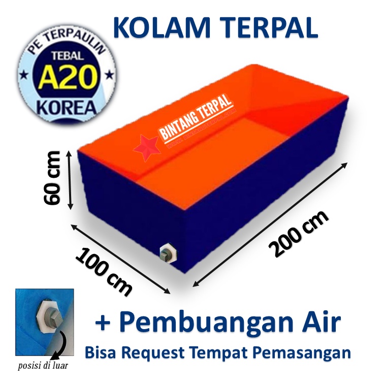 Terpal Kolam Terpal Ikan Kotak 200x100x60 / 100x200x60 / 2x1x06 / 1x2x06 Terpal Kolam Untuk Budidadya Ikan Lele , Nila , Gurame , Koi, Chana