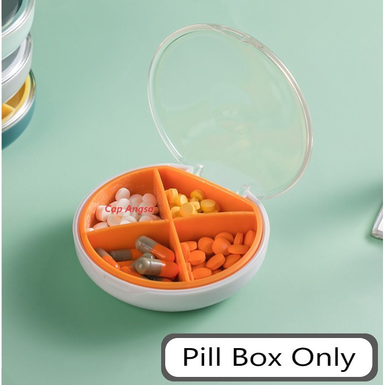 PILL CUTTER PEMOTONG BELAH ROUND PIL BOX BULAT BUNDAR KAPSUL CAPSULE TABLET 4 PARTITION SEL CELL