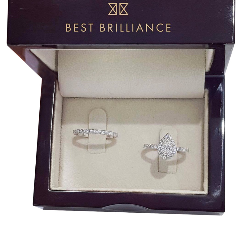 Cincin Kawin/Tunangan Wanita Bentuk Pir Hias Berlian Natural 14k Ukuran 6-10