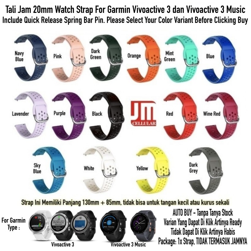 Tali Jam Watch Strap Garmin Vivoactive 3 / Music - R33 Sport Rubber Silikon Size Large