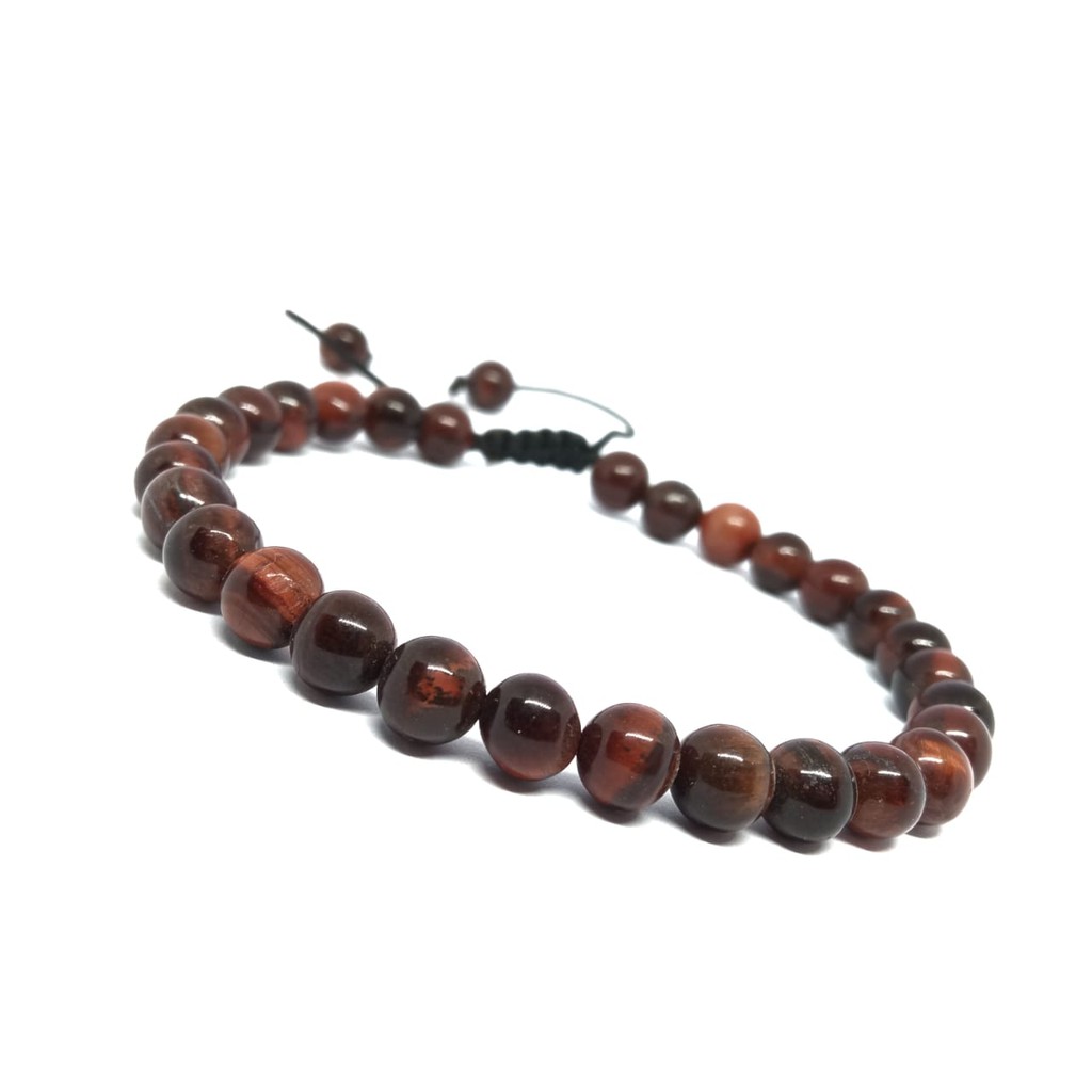 GELANG TANGAN BATU NATURAL RED TIGER EYE DIM 6 &amp; 8MM SHAMBALA