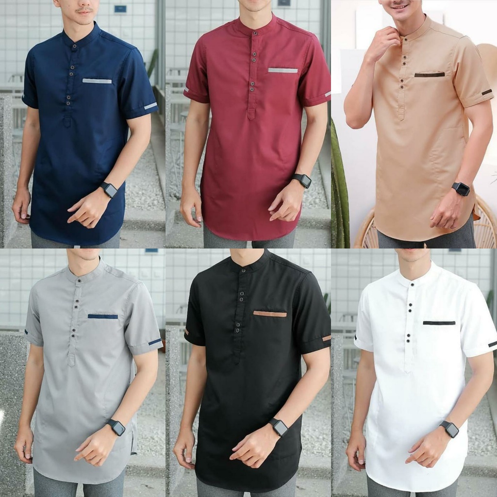 KOKO PRIA MUSLIM BAJU MUSLIM COWOK KASUAL WARNA NAVY POLOS LENGAN PENDEK BAHAN KAIN KATUN TOYOBO ORI