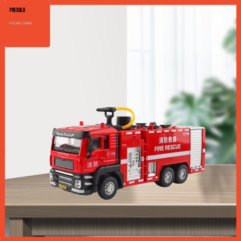 [In Stock] 1:50 Alloy Pull Back Water Tank Fire Truck Sprinkler Model Truck Sound&amp;Light