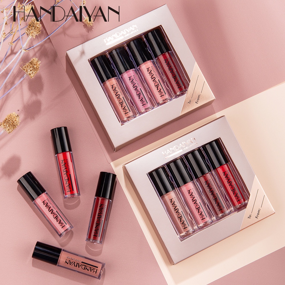 [Lipstik 4PCS] Lip Gloss Matte Lipstik Waterproof Long Lasting Moisturizing Lip Set Paket 4PCS