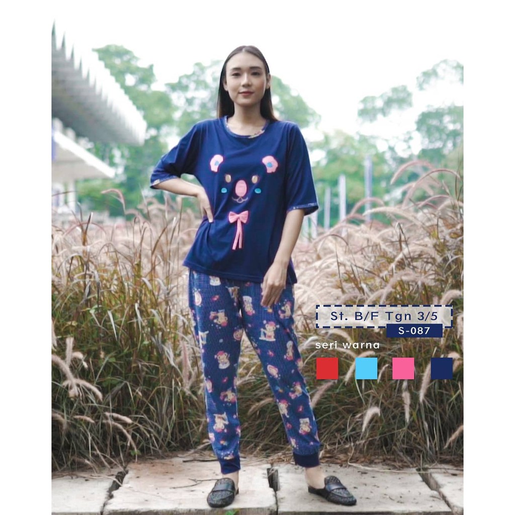 S 087 BAJU TIDUR FASHION SETELAN PIYAMA WANITA MOTIF 