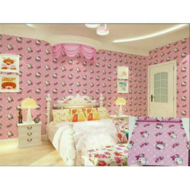 Wallpaper Sticker Hello Kitty Perih Pink