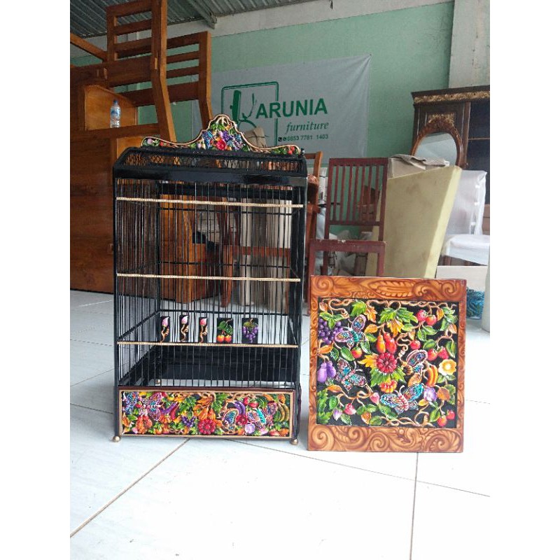 sangkar burung ukir kotak motif kupu kupu