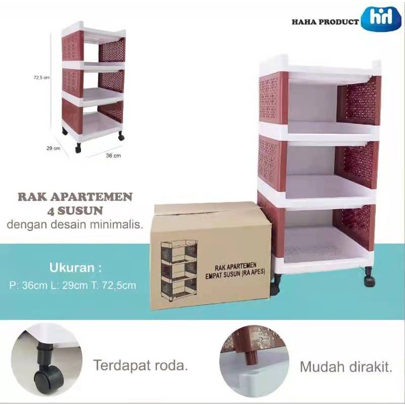 Rak Apartemen 4 Susun Yoyo Plastik Kabinet Serbaguna - Tempat Sepatu Buku Alat Masak Elektronik Paja