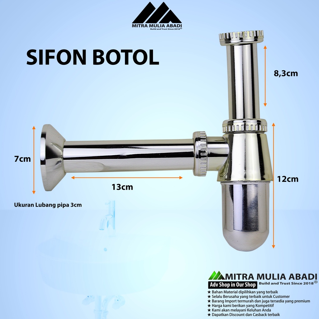 Sifon PVC botol plastik siphon pembuangan air wastafel Chroome