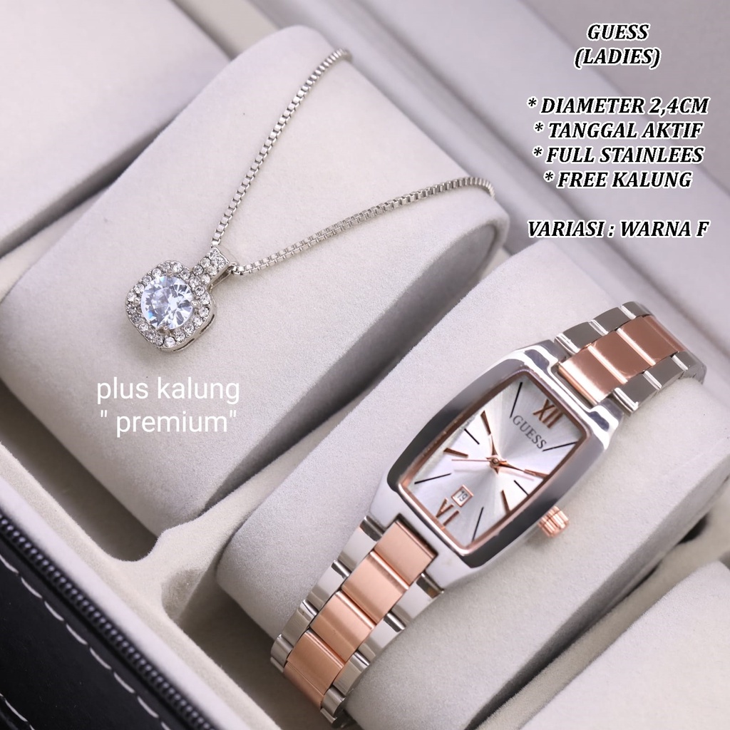 (BISA COD) JAM TANGAN WANITA FASHION RANTAI BODY SEGI TANGGAL AKTIF FREE KALUNG