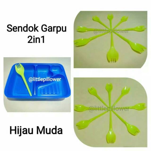 (ISI 25PCS) 1set MIKA BENTO + SENDOK 2in1/Set Tray Bento Sendok Garpu