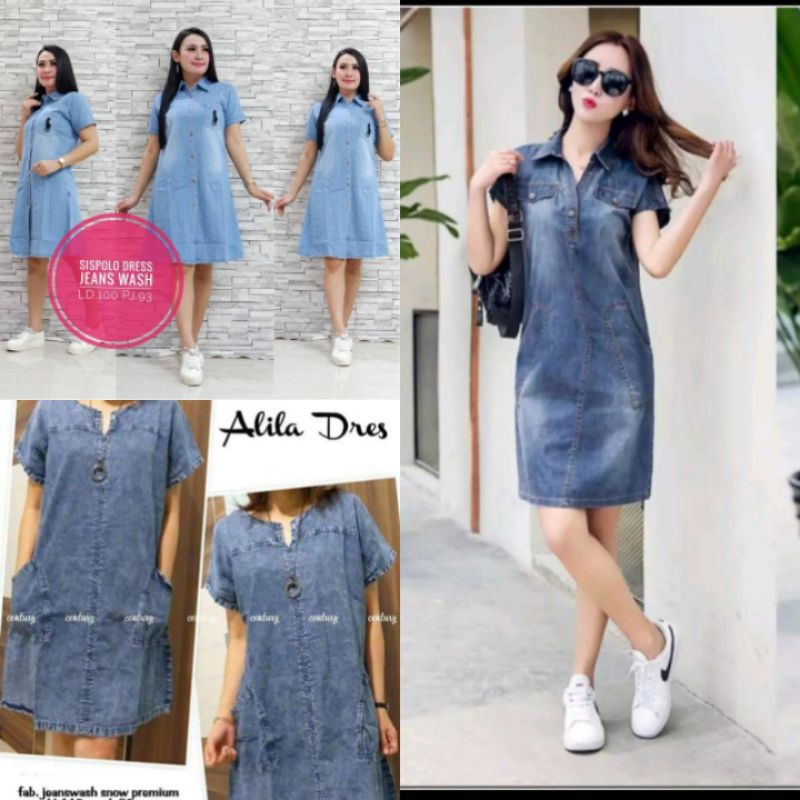 Dress Midi Jeans Wanita Terbaru | Dress Denim Wanita Kekinian