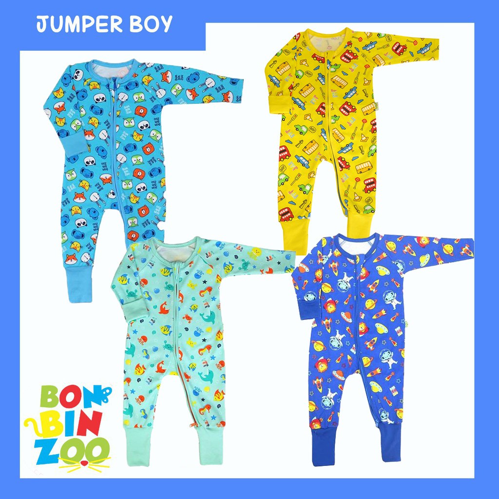 [Size 3m - SML] BonBinZoo Jumpsuit Bayi Motif Boy &amp; Girl Jumper Panjang Bayi