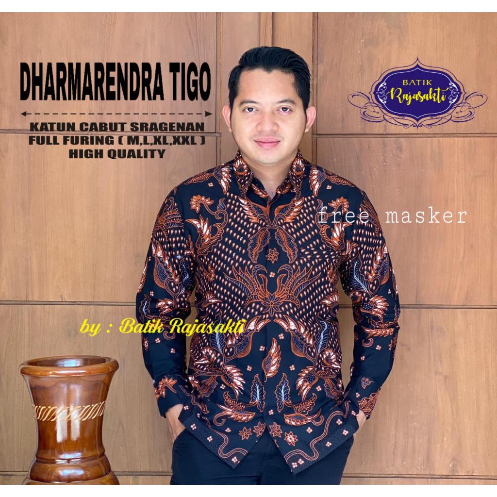 DHARMARENDRA TWO RAJASAKTI KEMEJA BATIK SOLO PRIA LENGAN PANJANG LAPIS FURING ATASAN BATIK PREMIUM MODERN KATUN HALUS BAHUWIRYA  BANAMITRA BANAMITRA PUTIH BANGSAWAN BAYU PUTRA BERLIAN BIRU BHARATAYUDA BIMASENA BIRENDRA BIRU INDAH BRAHMAKERTA BRAHMAKERTA