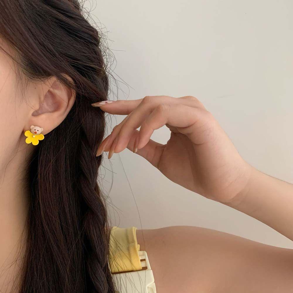 Mxbeauty Wanita Anting Pejantan Temperamen Indah Beruang Mini Kepribadian Manis Gadis Anting Klip