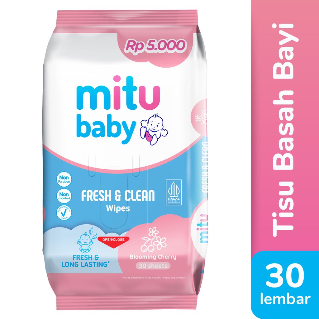 [GiFT] Mitu Baby Tisu Basah Fresh & Clean Wipes Blooming Cherry 30s - Tissue Basah Bayi