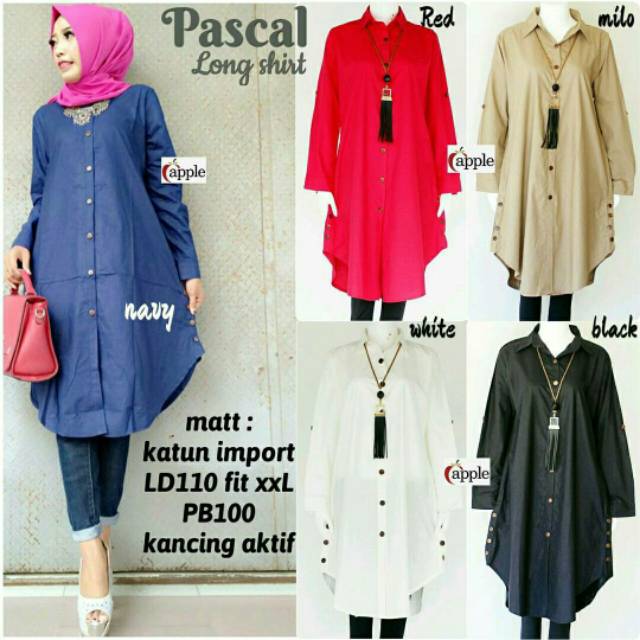 Pascal Longshirt, Longshirt, tunik, atasan wanita, modern Tunik, kekinian tunik, tunik modis, jumbo